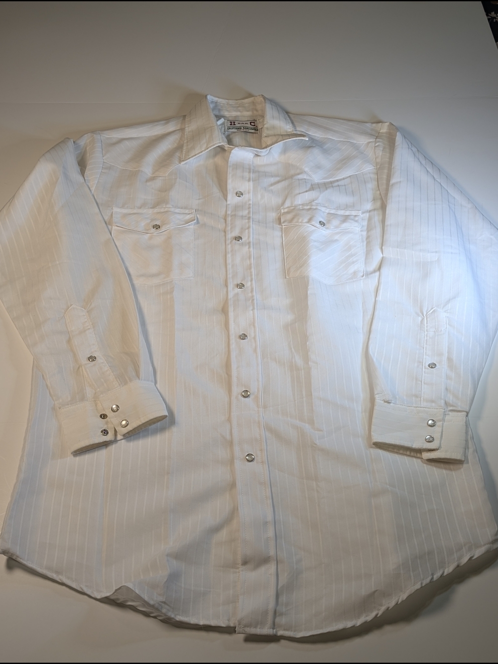 Vintage H Bar C Western Shirt Mens White Tonal Stripe Pearl XL - Picture 1 of 8